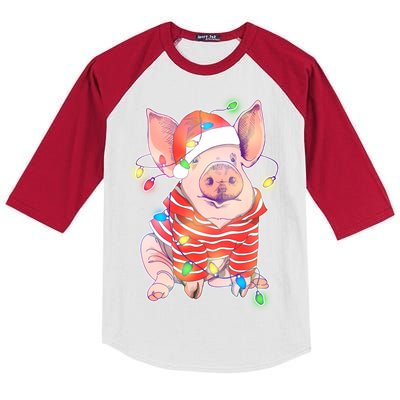 Christmas Lights Pig Kids Colorblock Raglan Jersey