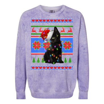 Christmas Lights Santa Cat Ugly Colorblast Crewneck Sweatshirt