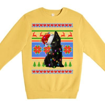 Christmas Lights Santa Cat Ugly Premium Crewneck Sweatshirt