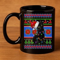 Christmas Lights Santa Cat Ugly 11oz C Handle Ceramic Mug