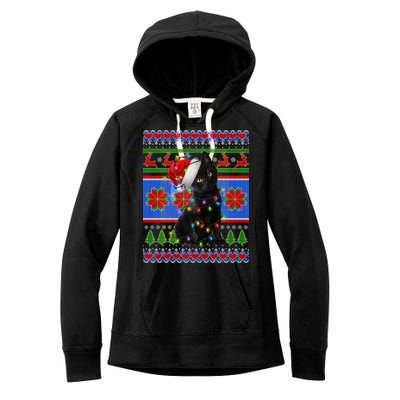 Christmas Lights Santa Cat Ugly Women's Fleece Hoodie