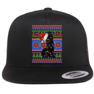 Christmas Lights Santa Cat Ugly Flatbill Hat