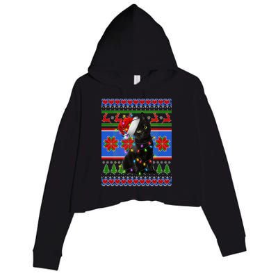 Christmas Lights Santa Cat Ugly Crop Fleece Hoodie