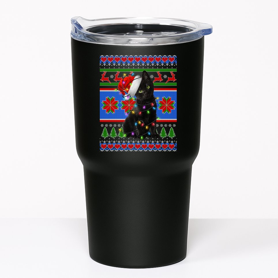 Christmas Lights Santa Cat Ugly Tumbler