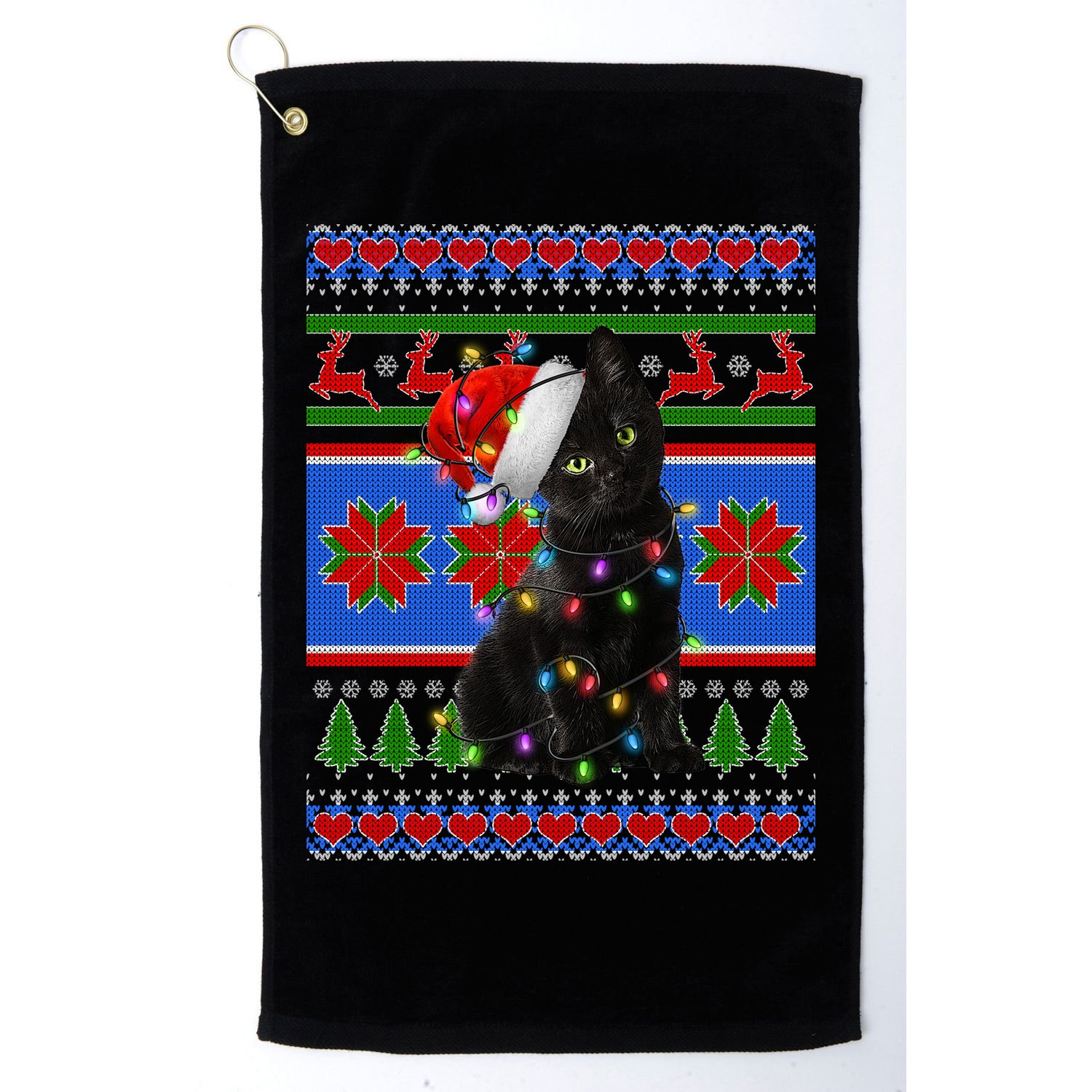 Christmas Lights Santa Cat Ugly Golf Towel