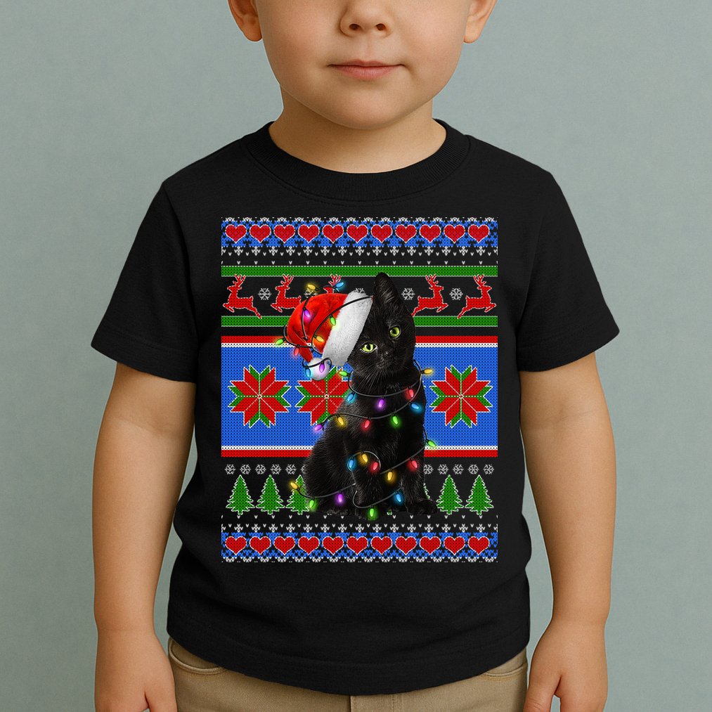 Christmas Lights Santa Cat Ugly Toddler T-Shirt