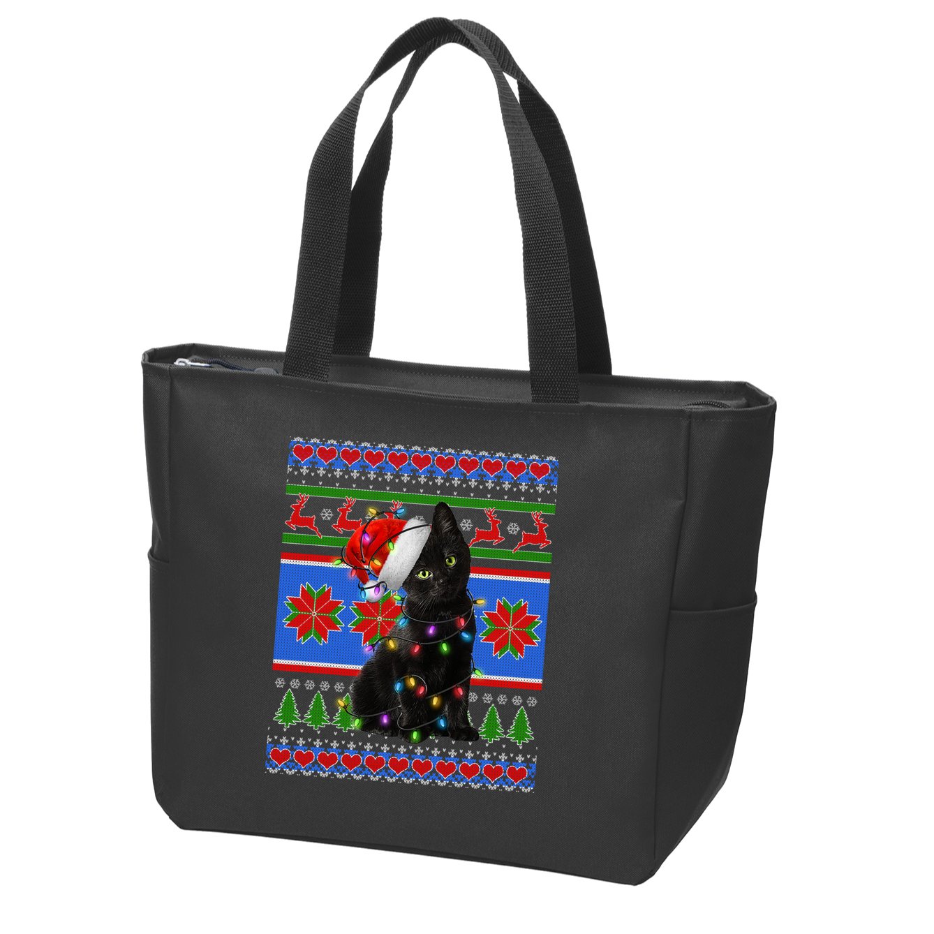Christmas Lights Santa Cat Ugly Zip Tote Bag