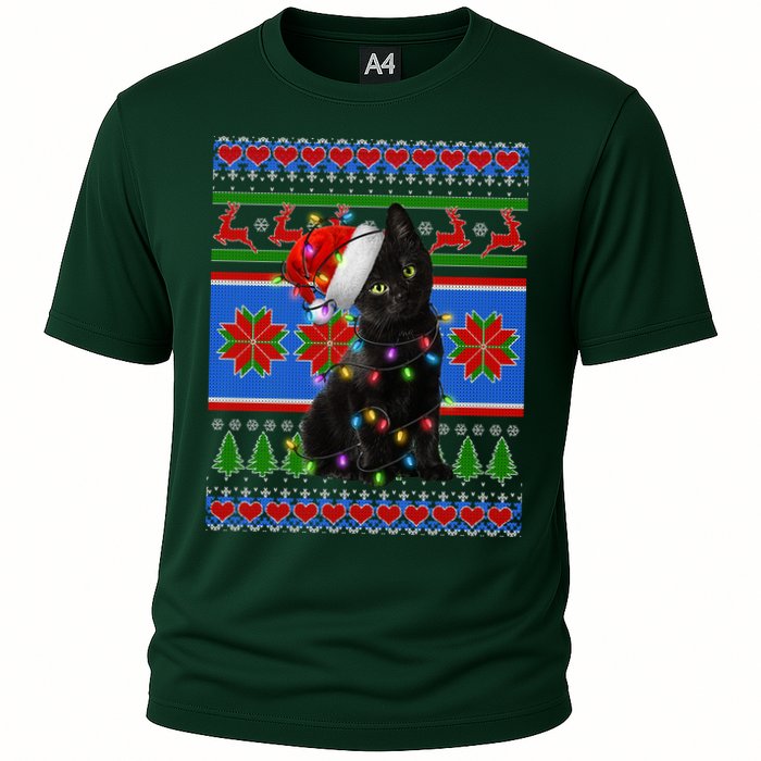 Christmas Lights Santa Cat Ugly Cooling Performance Crew T-Shirt
