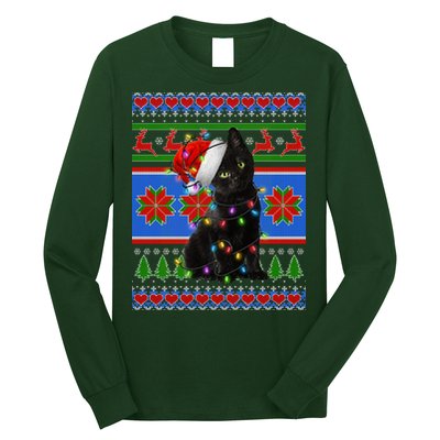 Christmas Lights Santa Cat Ugly Long Sleeve Shirt