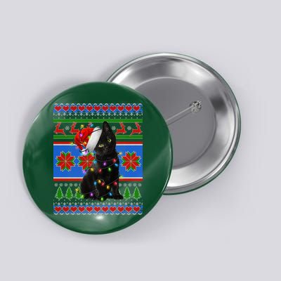 Christmas Lights Santa Cat Ugly Button