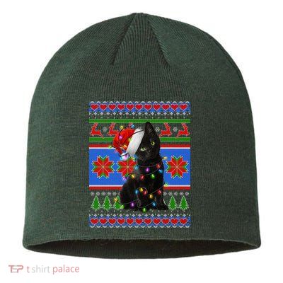 Christmas Lights Santa Cat Ugly Sustainable Beanie