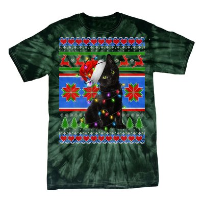 Christmas Lights Santa Cat Ugly Tie-Dye T-Shirt