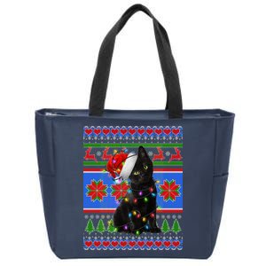 Christmas Lights Santa Cat Ugly Zip Tote Bag