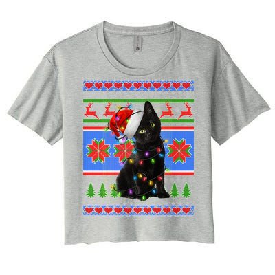 Christmas Lights Santa Cat Ugly Women's Crop Top Tee