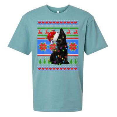 Christmas Lights Santa Cat Ugly Sueded Cloud Jersey T-Shirt