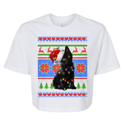 Christmas Lights Santa Cat Ugly Bella+Canvas Jersey Crop Tee