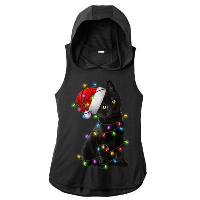 Christmas Lights Santa Kitty Ladies PosiCharge Tri-Blend Wicking Draft Hoodie Tank