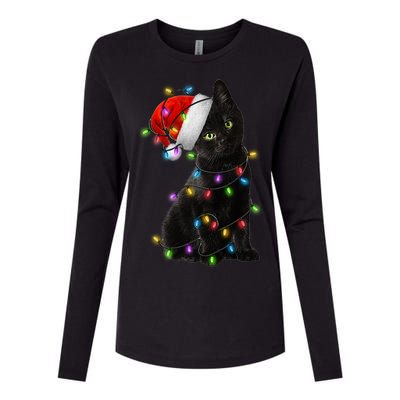 Christmas Lights Santa Kitty Womens Cotton Relaxed Long Sleeve T-Shirt