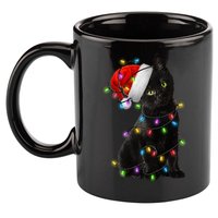 Christmas Lights Santa Kitty 11oz C Handle Ceramic Mug