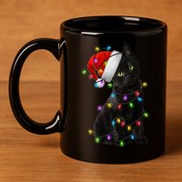 Christmas Lights Santa Kitty 11oz C Handle Ceramic Mug