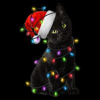 Christmas Lights Santa Kitty Drawstring Bag
