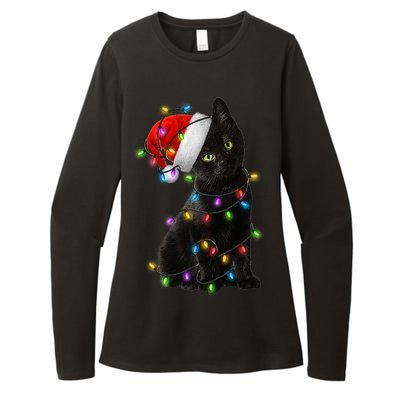 Christmas Lights Santa Kitty Womens CVC Long Sleeve Shirt