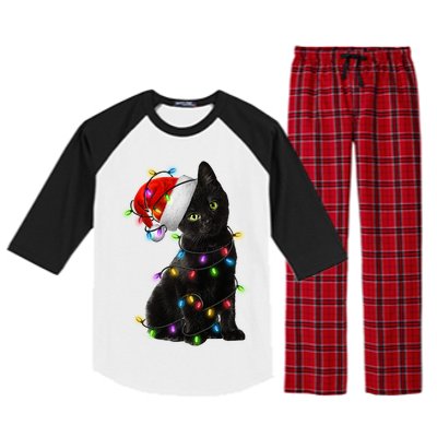 Christmas Lights Santa Kitty Raglan Sleeve Pajama Set