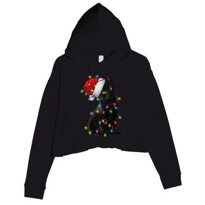 Christmas Lights Santa Kitty Crop Fleece Hoodie