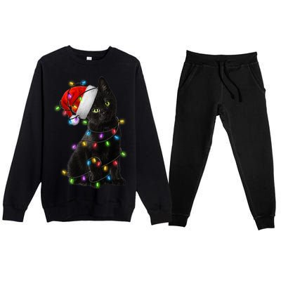 Christmas Lights Santa Kitty Premium Crewneck Sweatsuit Set