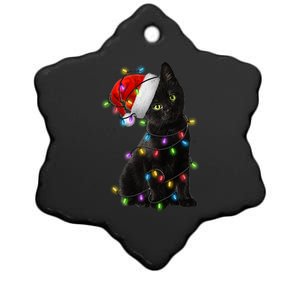 Christmas Lights Santa Kitty Ceramic Star Ornament