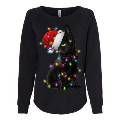 Christmas Lights Santa Kitty Womens California Wash Sweatshirt