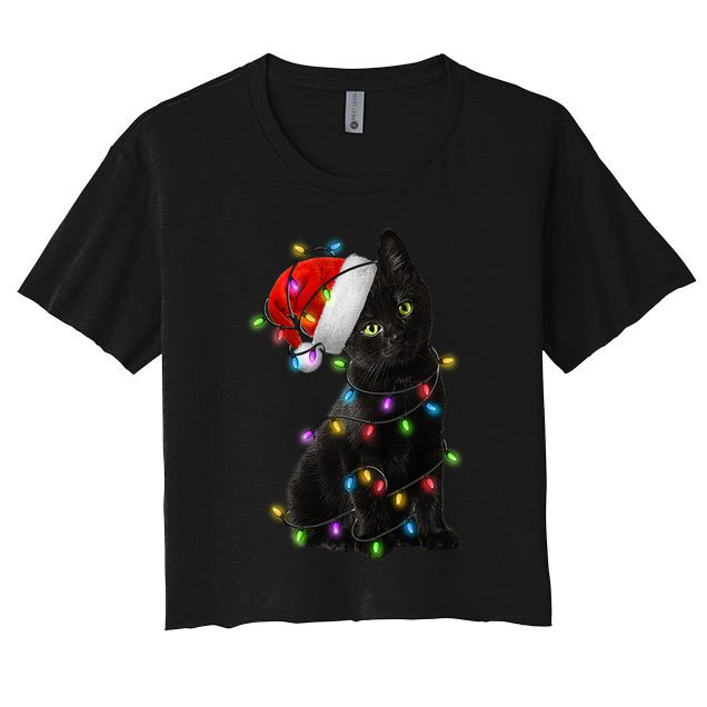 Christmas Lights Santa Kitty Crop Top