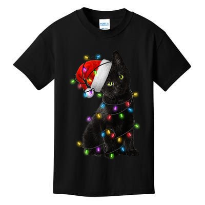 Christmas Lights Santa Kitty Kids T-Shirt