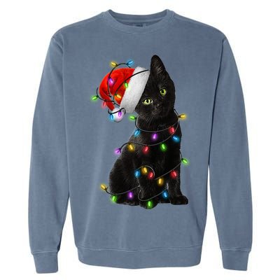 Christmas Lights Santa Kitty Garment-Dyed Sweatshirt