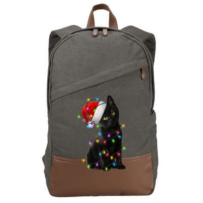 Christmas Lights Santa Kitty Cotton Canvas Backpack