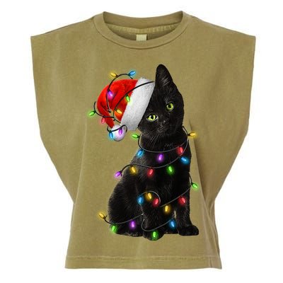 Christmas Lights Santa Kitty Garment-Dyed Women's Muscle Tee