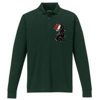 Christmas Lights Santa Kitty Performance Long Sleeve Polo