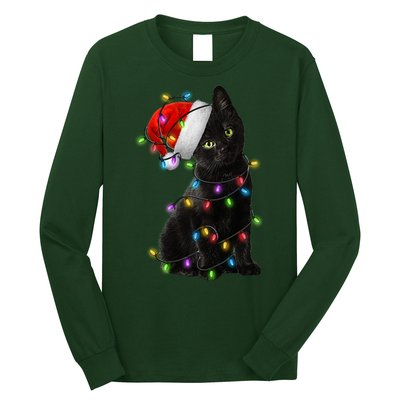 Christmas Lights Santa Kitty Long Sleeve Shirt