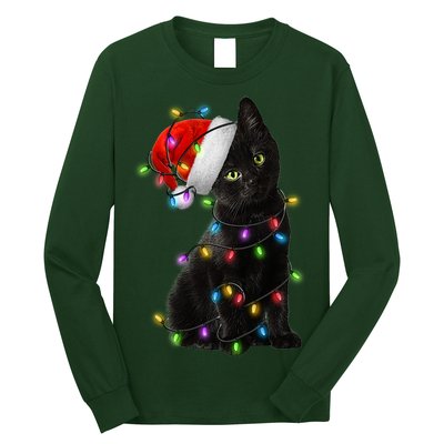 Christmas Lights Santa Kitty Long Sleeve Shirt