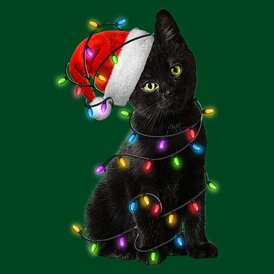 Christmas Lights Santa Kitty T-Shirt