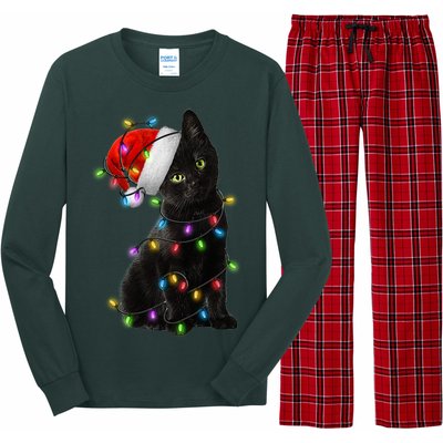 Christmas Lights Santa Kitty Long Sleeve Pajama Set