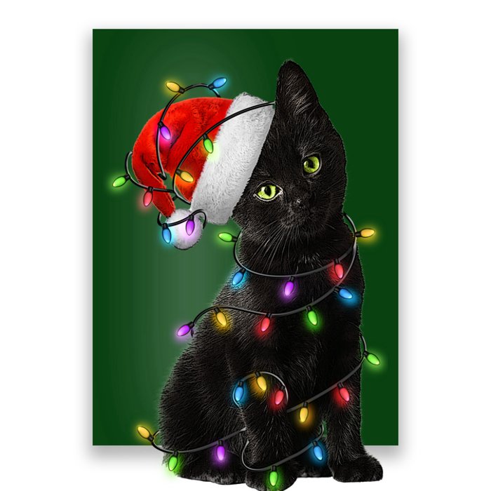 Christmas Lights Santa Kitty Poster