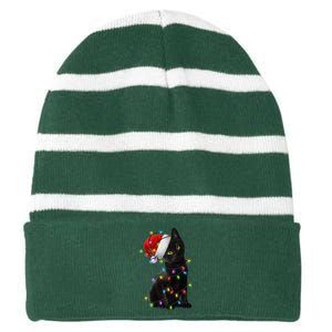 Christmas Lights Santa Kitty Striped Beanie with Solid Band