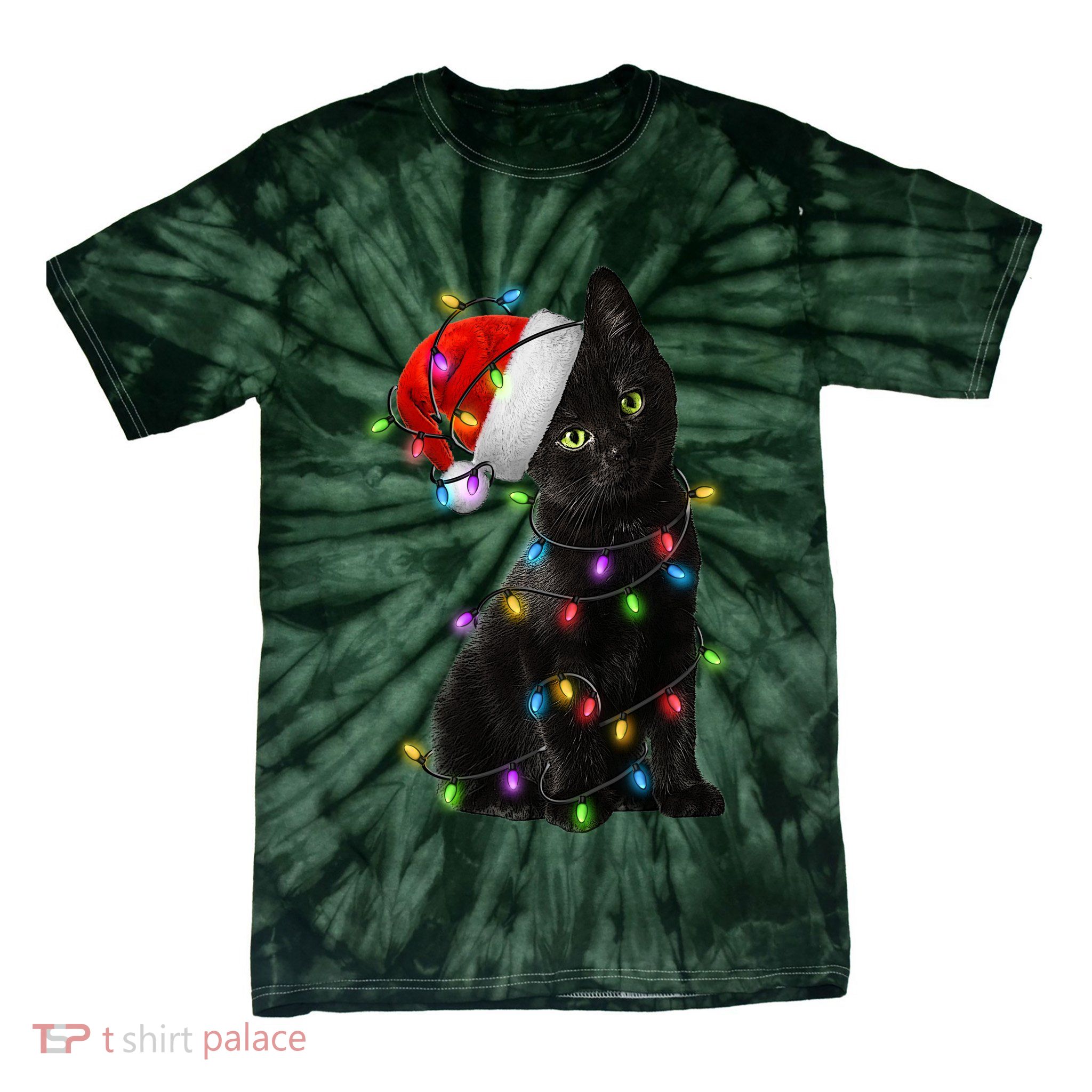 Christmas Lights Santa Kitty Tie-Dye T-Shirt