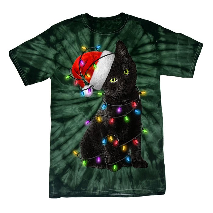 Christmas Lights Santa Kitty Tie-Dye T-Shirt