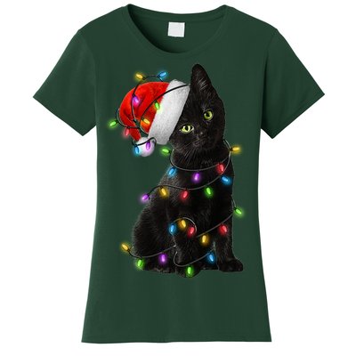 Christmas Lights Santa Kitty Women's T-Shirt