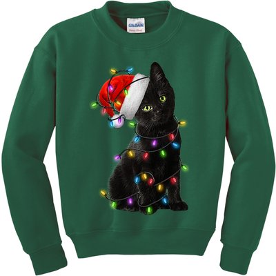 Christmas Lights Santa Kitty Kids Sweatshirt