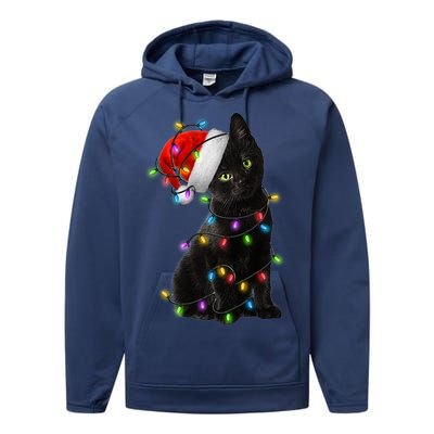 Christmas Lights Santa Kitty Performance Fleece Hoodie