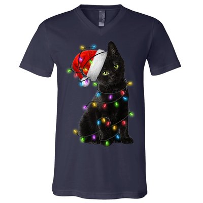 Christmas Lights Santa Kitty V-Neck T-Shirt