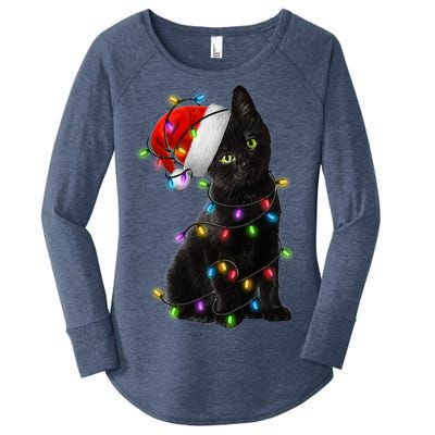 Christmas Lights Santa Kitty Women's Perfect Tri Tunic Long Sleeve Shirt